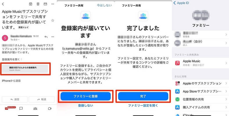 ファミリーメンバーが招待を受ける