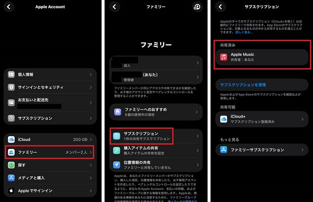 Apple Music共有サブスクリプションが有効