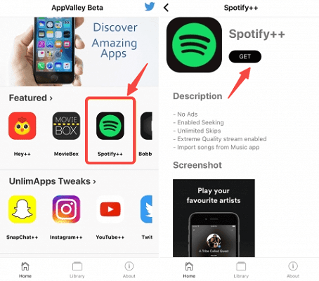 AppValleyからSpotify++をダウンロード